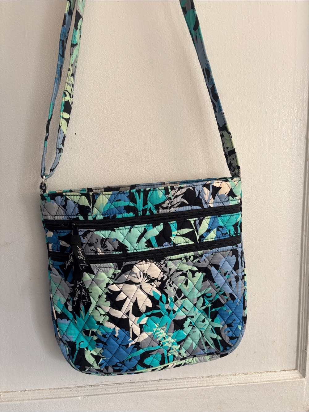 Vera Bradley Quilted Floral Crossbody in Teal, Aqua & Black